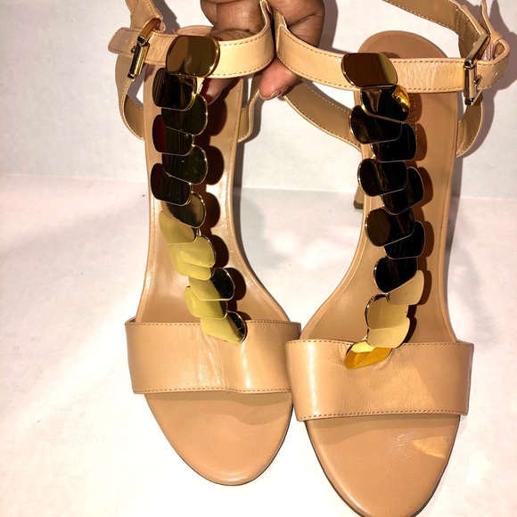 Nine West Shoes - NINE WEST Tan & Gold T-Strap Stiletto Heels! Fun & Sexy!✨